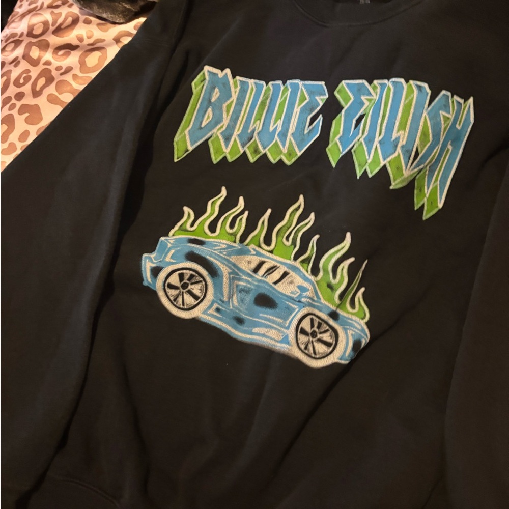 Black Sweatshirt with Blue and Green Car Graphic BILLIE MERCH (sentimental piece